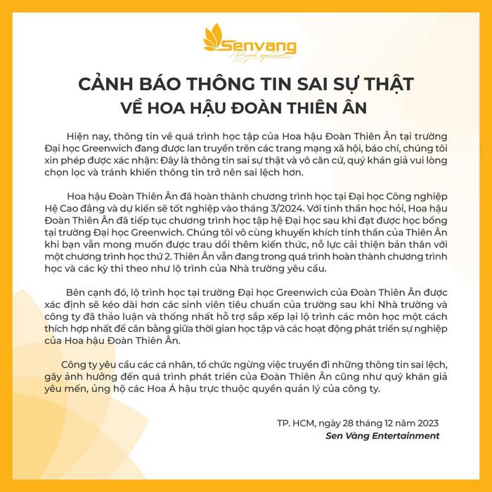 Bị réo tên vào ồn ào học vấn, bị cấm thi, phía Hoa hậu Đoàn Thiên Ân nói gì? Ảnh 2